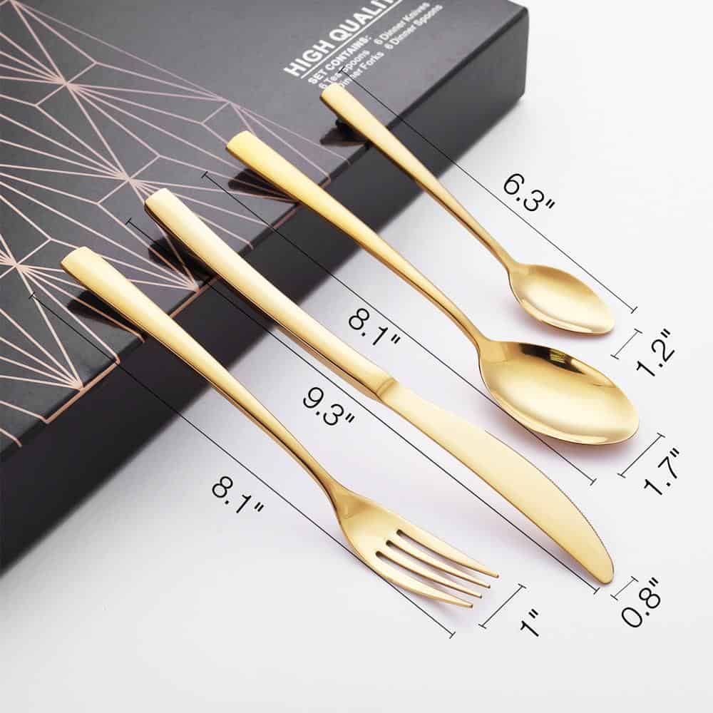 24PCS Gold Cutlery Dinner Set Tableware Cutlery Set Dishes Knives Forks Spoons Western Kitchen Dinnerware Stainless Steel Home