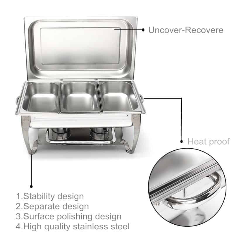 9L Foldable Stainless Steel Square Buffet Stove Dish Set Container Food Warmer Rectangular Chafing Dish Full Buffet Catering