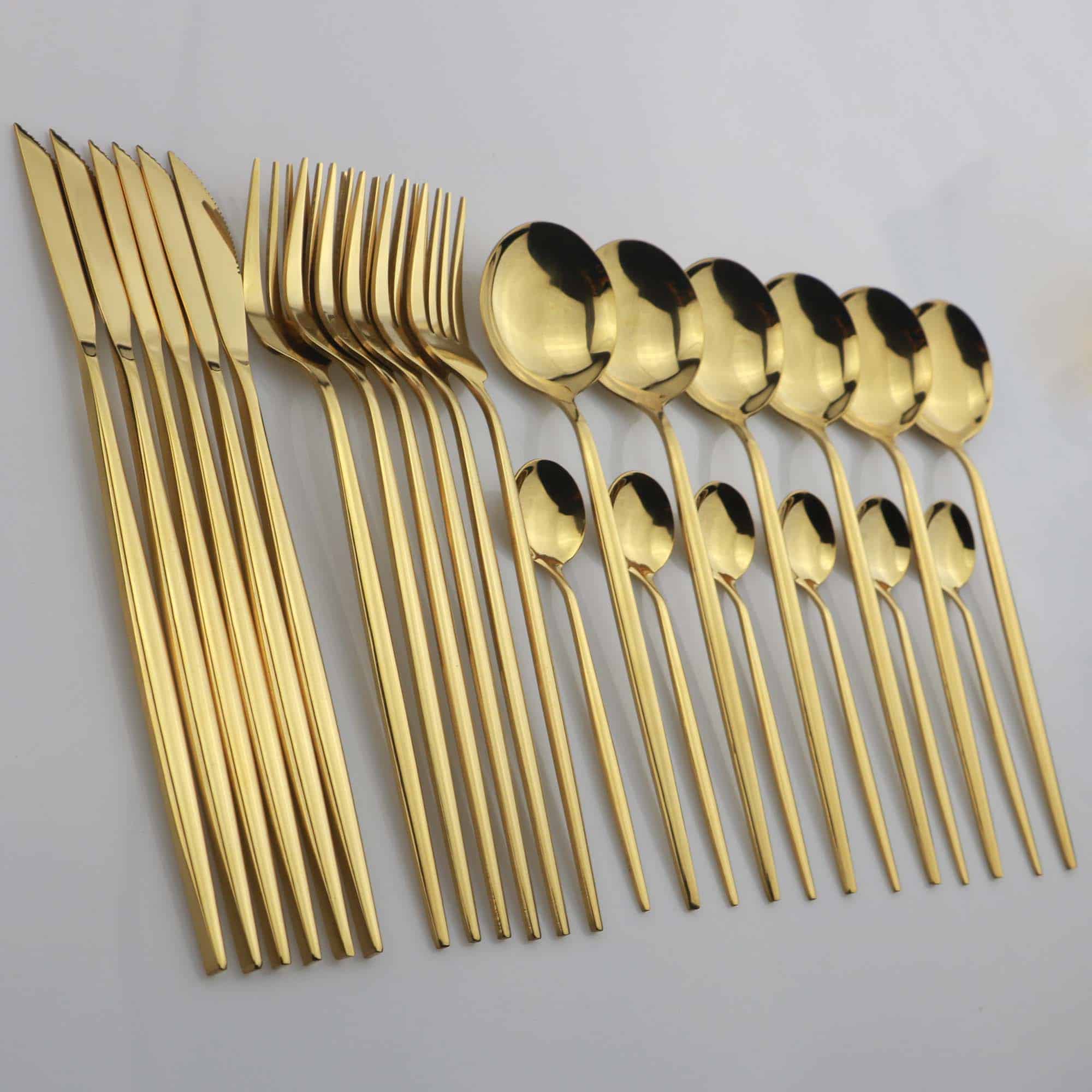 24Pcs/set Black Gold Cutlery Set 18/10 Stainless Steel Dinnerware Silverware Flatware Set Dinner Knife Fork Spoon Dropshipping
