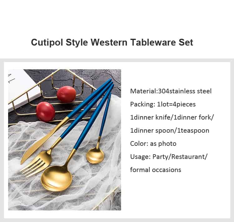 Cheap Gold Tableware Set Stainless Steel Cutlery 4pc Western Food Tableware Luxury Fork Teaspoon Knife Cutlery Set Drop shipping