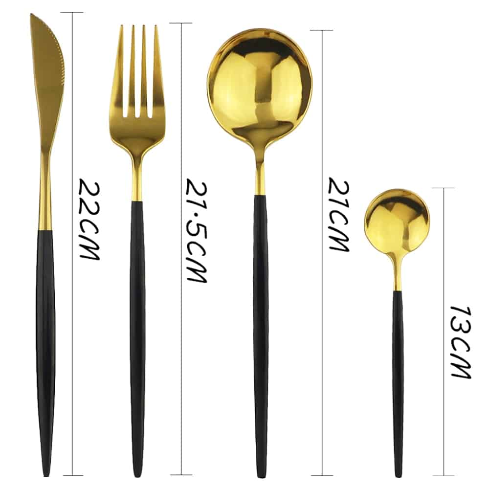 24Pcs Black Gold Cutlery Set 18/10 Stainless Steel Dinnerware Set Colorful Knife Fork Spoon Tableware Kitchen Dinner Silverware