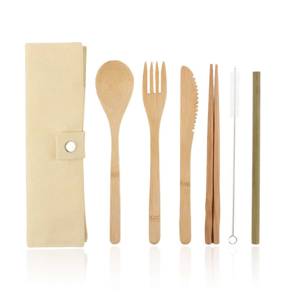 6Pcs/pack Japanese Wooden Cutlery Set Bamboo Cutlery Straw Cutlery Set With Cloth Bag Kitchen Cooking Tools