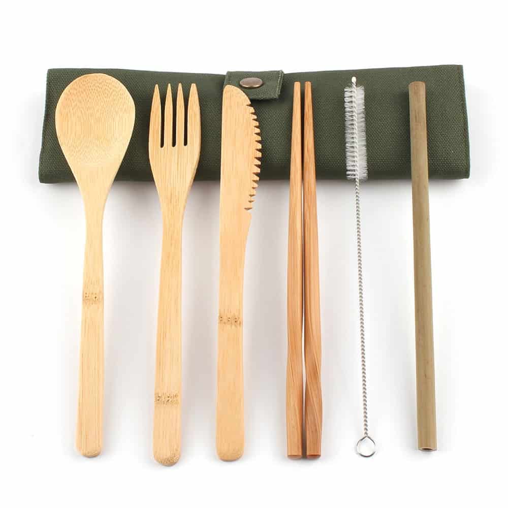 6Pcs/pack Japanese Wooden Cutlery Set Bamboo Cutlery Straw Cutlery Set With Cloth Bag Kitchen Cooking Tools
