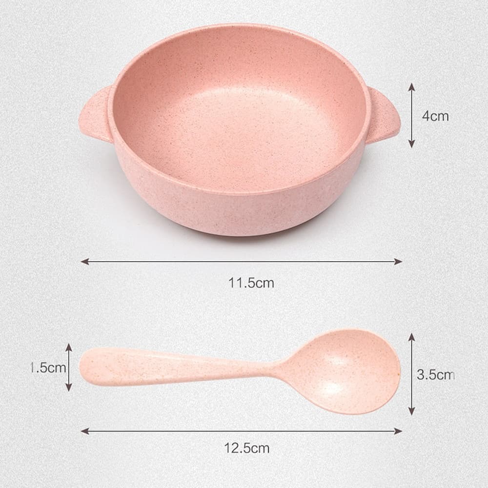 2 Pcs/Set Baby Feeding Food Tableware Wheat straw Kid Dishes Eco-Friendly Children Training Dinnerware Plate Bowl Spoon