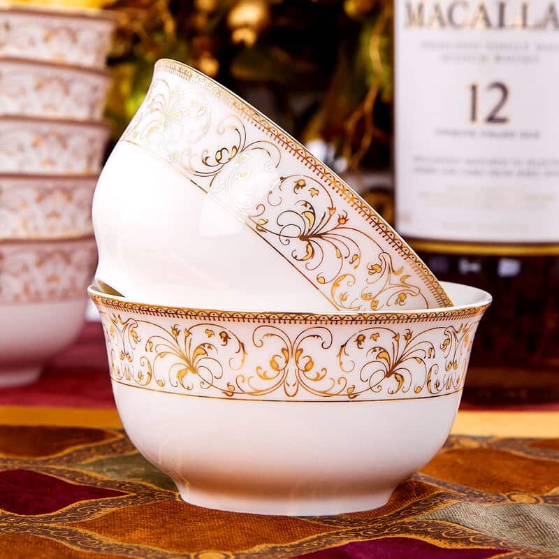 56pcs Gold Inlay Porcelain China Dinnerware Set European Tableware Set Ceramic Plates Bowls Dishes Plates