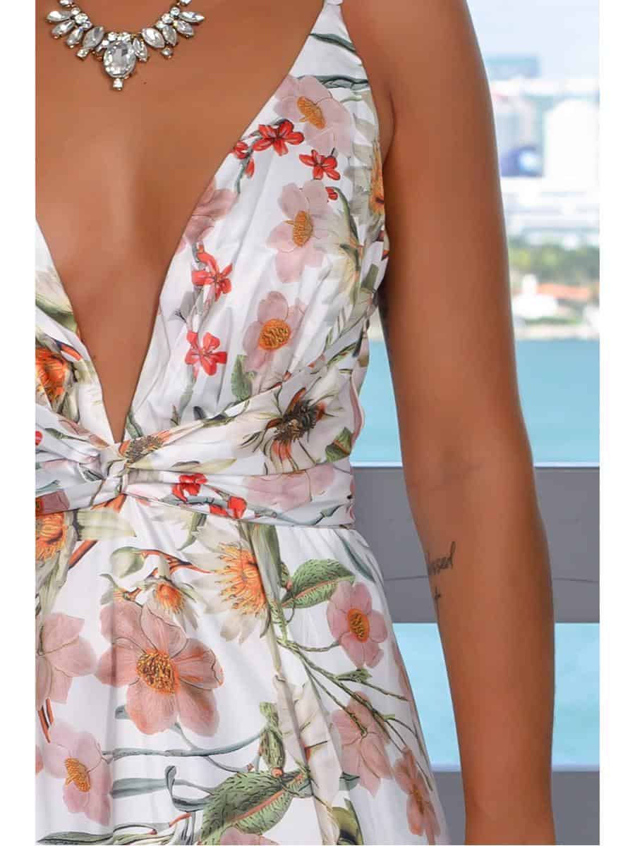 2020 Spring dress Floral Sexy Maxi dress Long Pleated Dresses Backless robe femme V neck long evenning dress
