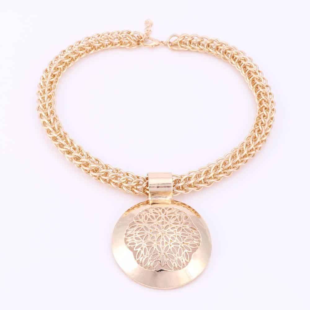 Jewelry Set Round Pendant Gold Color Dubai Big Necklace Earrings Wedding Sets Gift For Women