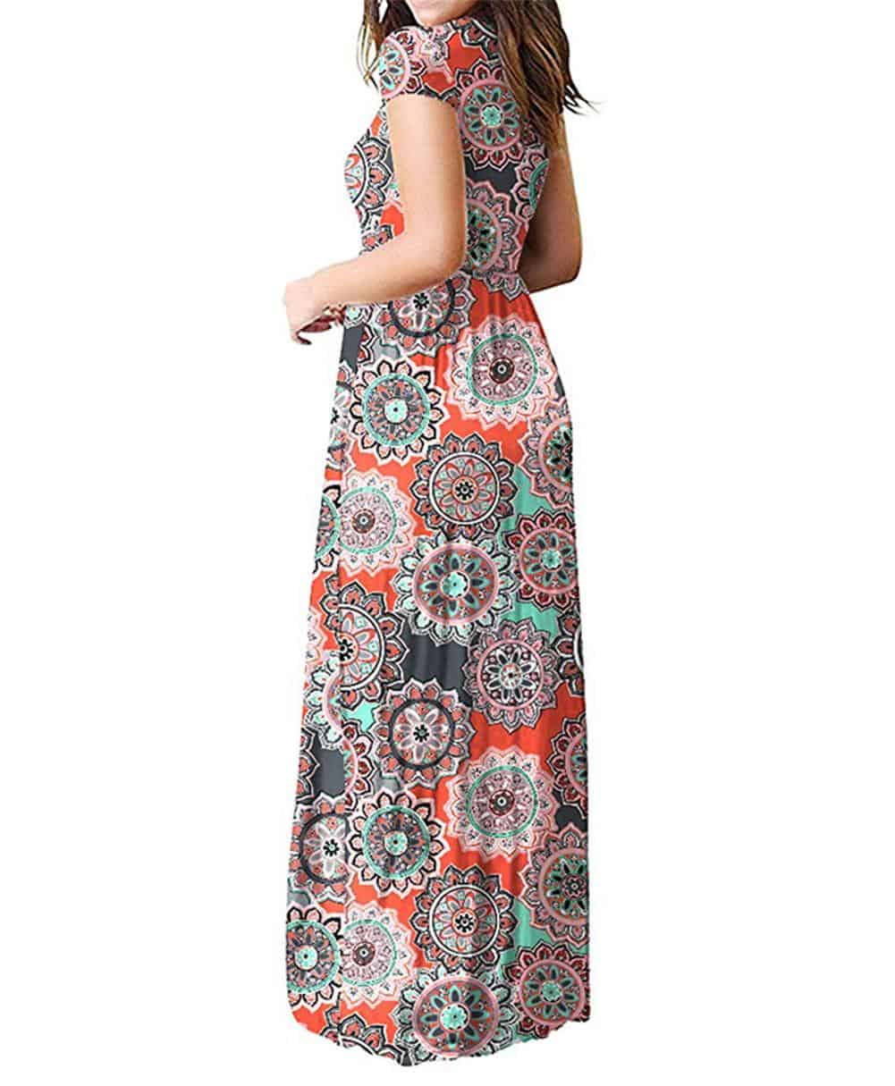Women Short Sleeve Boho Floral Long Dress Kaftan Ladies Summer Party Maxi Dresses Holiday Plus Size S-2XL