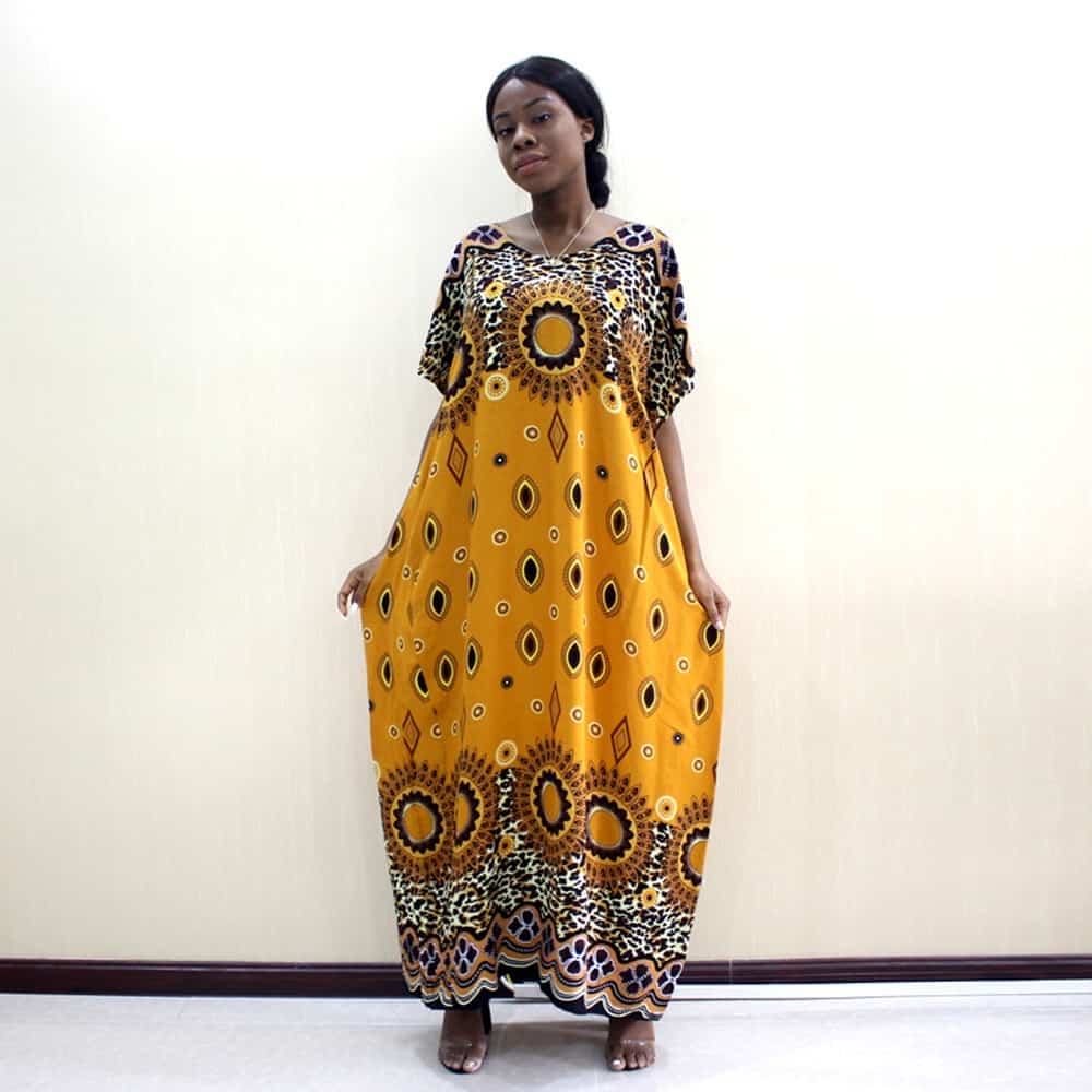 Bohemian Traditional Print Loose African Dress Autumn Fashion Women's Dress with Scarf