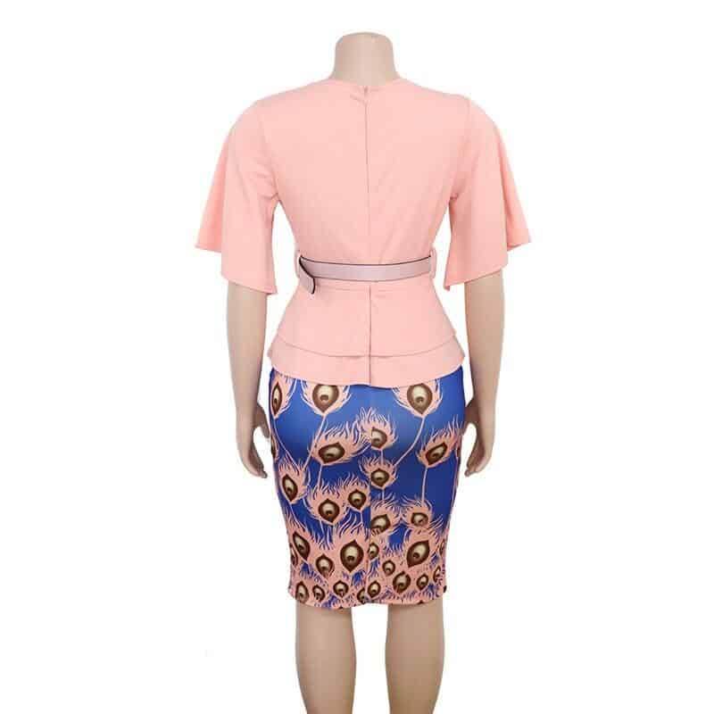 African Clothes Ruffles Bodycon Dress Women Deep V-Neck Flare Sleeve Pencil Dress Belt Office Lady High Quality Outfits Dresses