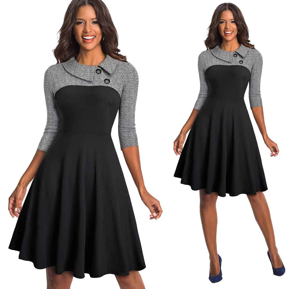 Women Vintage Fit And Flare Swing Skater Work Business Office Party Casual Dress HA136