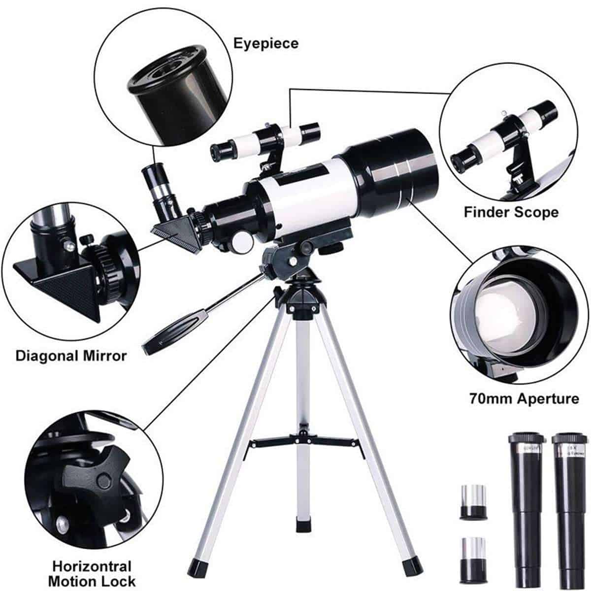 Professional Astronomical Telescope Monocular 150X Refractive Outdoor Travel Spotting Scope with Tripod for Beginners
