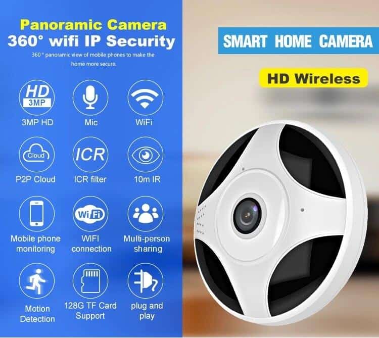 3MP 3D VR CCTV WIFI IP Camera 360 Degree Fisheye Panorama mini Camera Night Vision Wireless Home Security Surveillance Camera