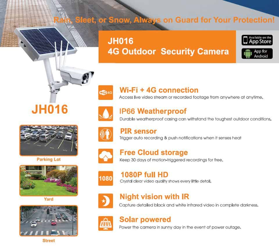 Jimi JH016 IP Camera 1080p With 4G Network Rechargeable Battery Powered Solar Panel Wifi Camera Full HD Security Camera Outdoor