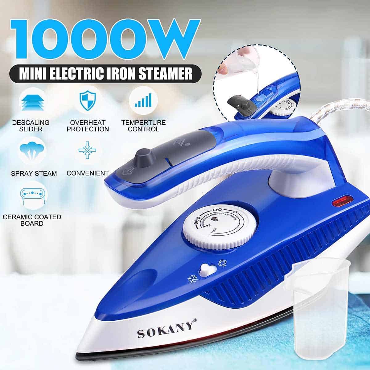 Spray Steam Iron 1000W Clothes Ironing Steamer Folding Handle Electric Irons Ceramic Soleplate for Garment Steam Generator