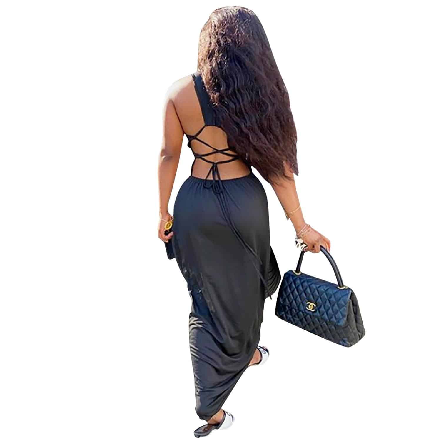 Zoctuo Tank Long Sexy Club Bodycon Dress Streetwear 2020 Casual Lace Up Open Back Maxi Dress Fashion Square Collar Solid Dresses