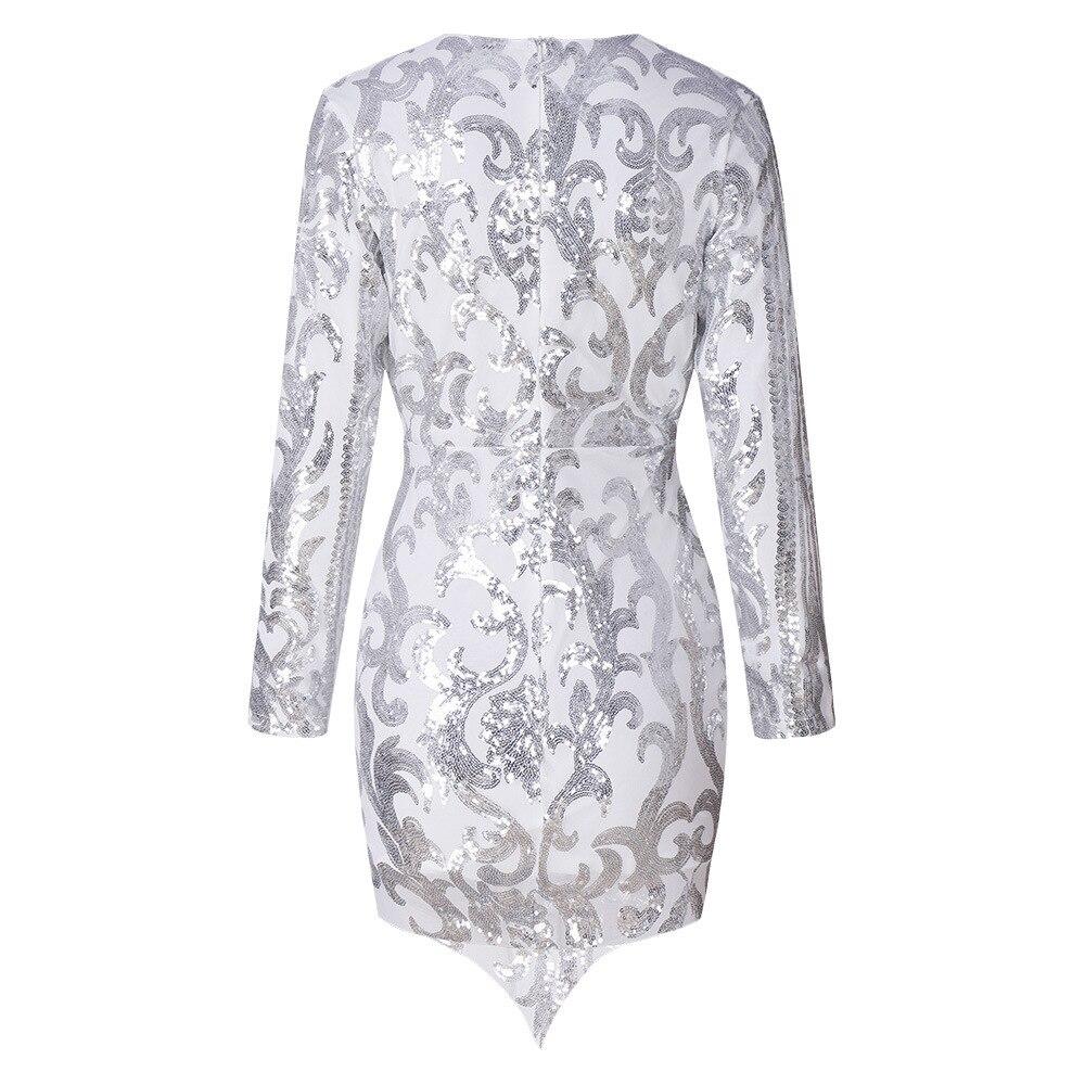 Amazon Popular European and American Nightclub Sexy Women's Long Sleeve Irregular Sequin Positioning Embroidered Sexy Dress