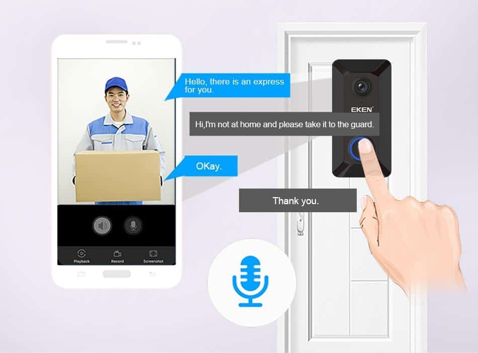 EKEN Smart Wireless Wifi Video Doorbell Intercom Phone Call Door Bell Camera Infrared Remote Record Home Security Monitoring