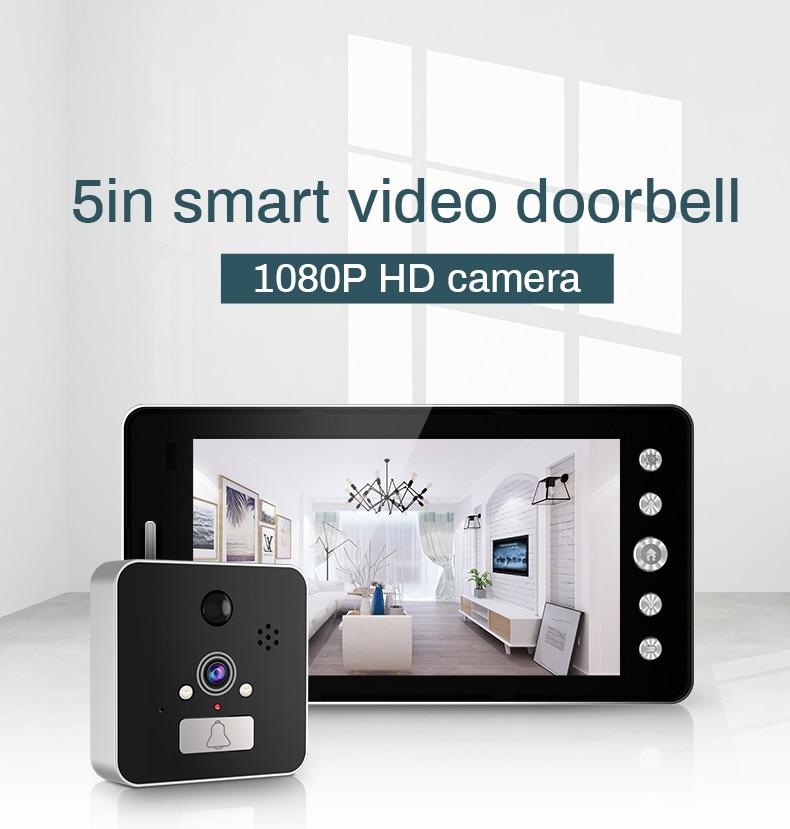 Wifi wireless Door Bell 5 inch Peephole Viewer Camera Monitor for Smart Home Doorbell with Monitor Detector and Night Vision