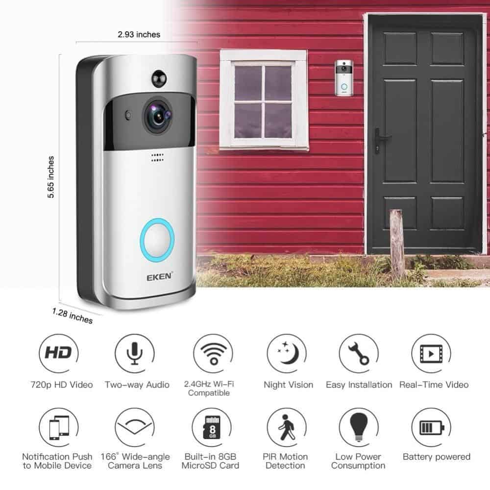 EKEN V5 Smart WiFi Video Doorbell Mobile phone call Intercom with Chime Night vision IP Door Bell Wireless Home Security Camera