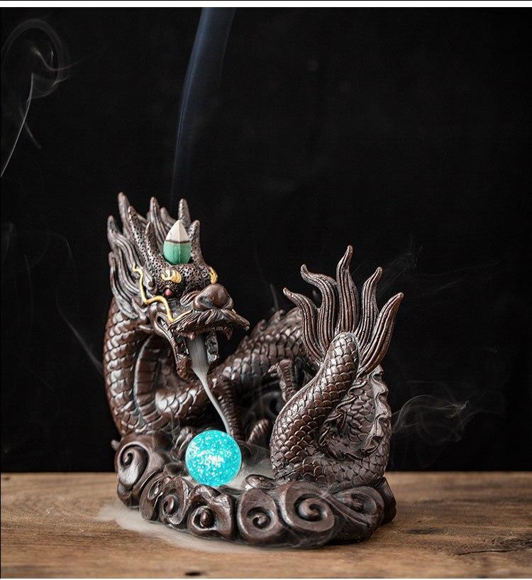 Creative Dragon Incense Burner LED Dragon Backflow Incense Holder Censer with 20Pcs Incense Cones Luxury Ceramic Home Decor