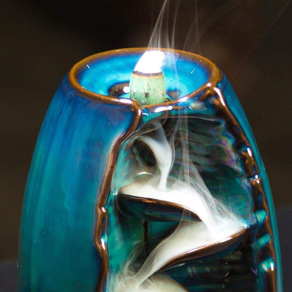 New Hot sale Ceramic Backflow Waterfall Smoke Incense Burner Censer Holder Zen Tpye Home Decor + 10 cones