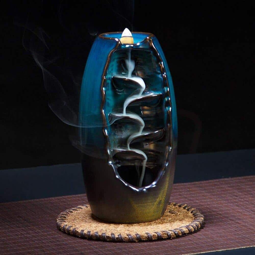 New Hot sale Ceramic Backflow Waterfall Smoke Incense Burner Censer Holder Zen Tpye Home Decor + 10 cones