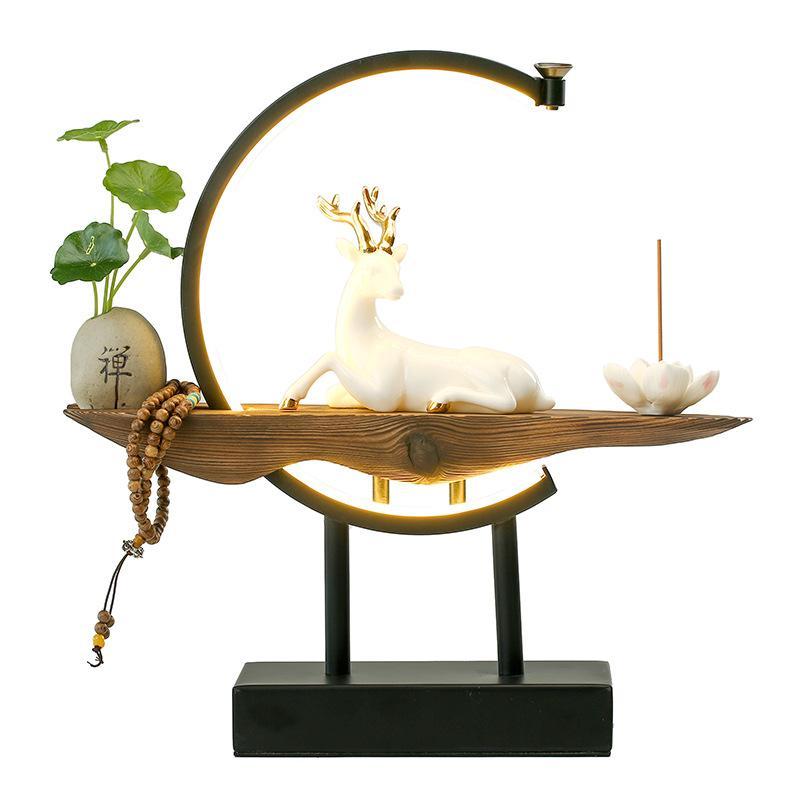 Buddhist Backflow Incense Burner Holder Smoke Waterfall Censer Buddha Lotus White Deer Burner With Lamp Circle Home Decoration