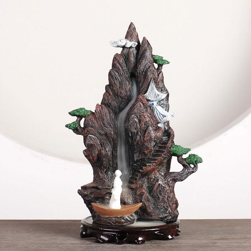 Incense Burner Gift Exquisite Home Unique Crafts Waterfall Smoke Backflow Decoration Censer Holder Mountain River Office Resin