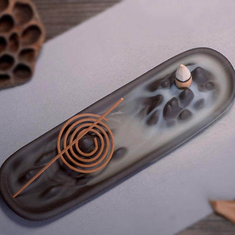 Backflow Incense Burner Home Decor Ceramic Aromatherapy Buddhist Waterfall Censer Incense Coil Stick Holder +100Pc Incense Cones