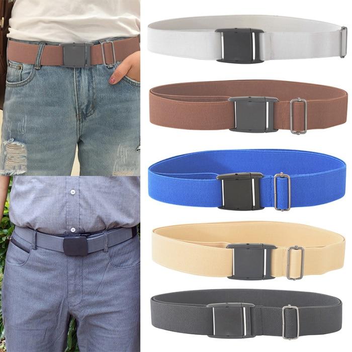 Elastic Belts Women Men Invisible Waist Belt for Jeans Pants Adjustable Buckle Belt Unisex Adults All-Match Solid Color Canvas