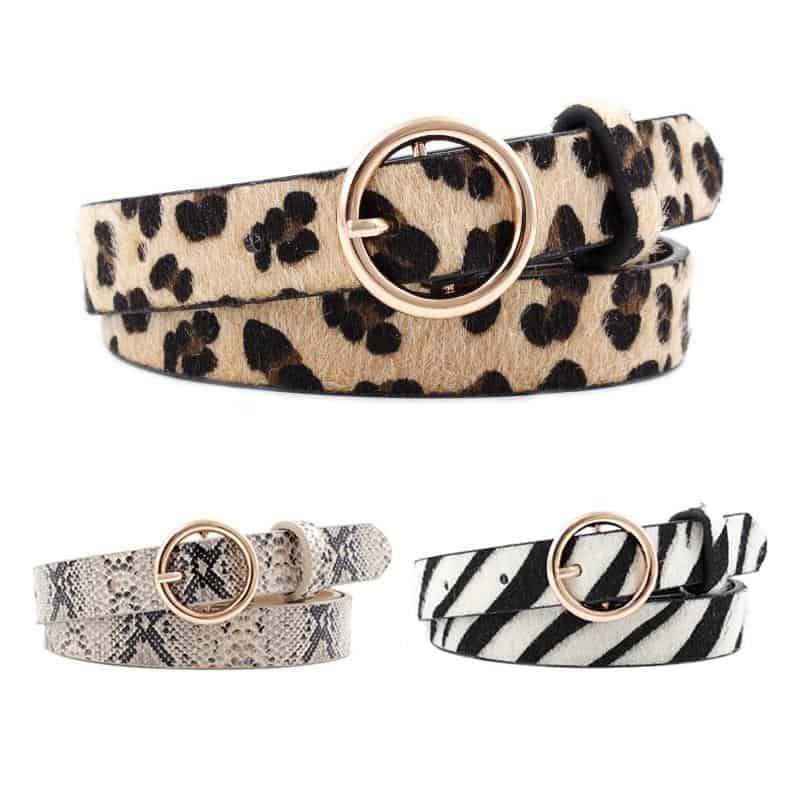 Fashion Leopard Belts for Women Round Ring Metal Buckle Ladies PU Leather Waist Belts Female Girls Jeans Accesorios