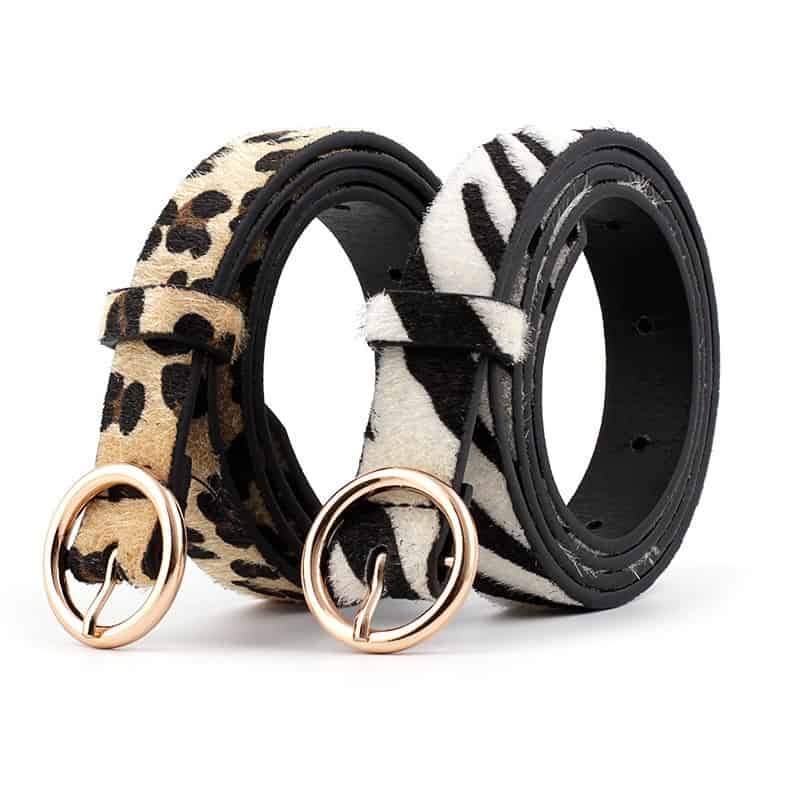 Fashion Leopard Belts for Women Round Ring Metal Buckle Ladies PU Leather Waist Belts Female Girls Jeans Accesorios