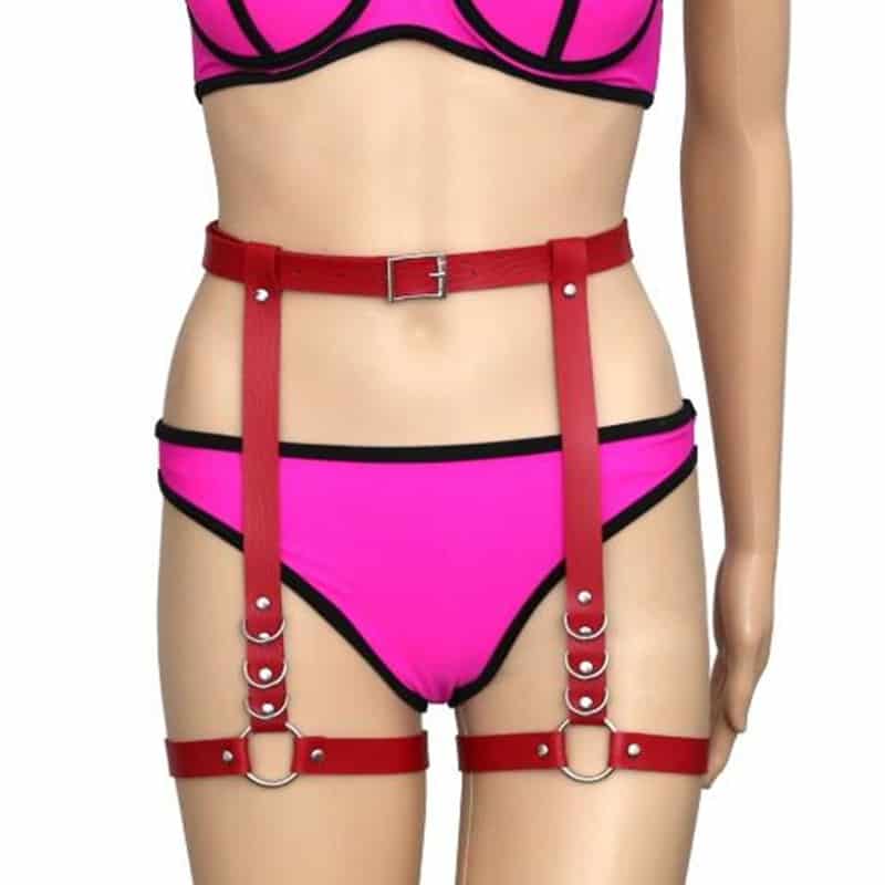 Women Sexy Harajuku O-Ring Garters faux Leather Women Body Bondage Cage Sculpting Harness Waist Belt Straps Suspenders Belt