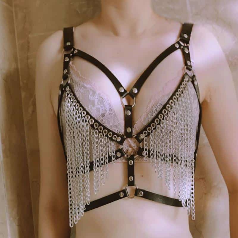 Sexy Pu Leather Harness Belts women Tassel Chain Waist Belt Bondage Cage Leisure body chest Ladies Straps Suspenders Accessory