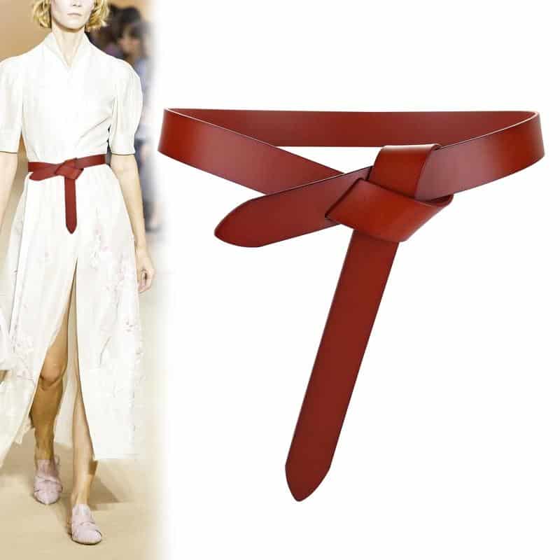 Newest Design knot cowskin belts for women soft real leather knotted strap belt long genuine dress accessories lady waistbands