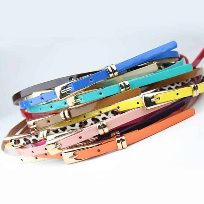 New 8 Colors Thin Pu Leather Belt Female Red Brown Black White Yellow Waist Belts For Women Dress Strap Wholesale