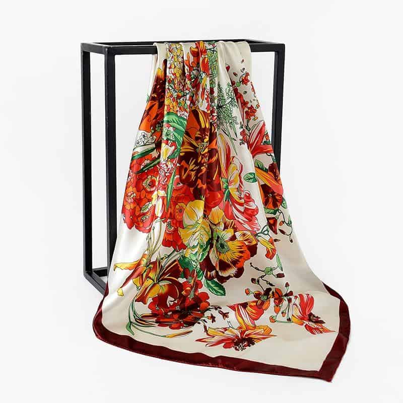 Scarf For Ladies Luxury Brand Shawls 90*90 Bandana Large Scarf Silk Scarves For Women Print Foulard Satin Square Head Hijab