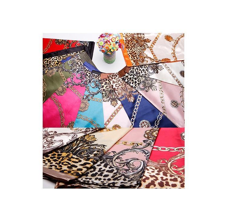 Luxury Brand Leopard Print Scarves For Women Silk Satin Hijab Scarf Female 90cm*90cm Fashion Square Shawl Scarfs For Ladies 2019