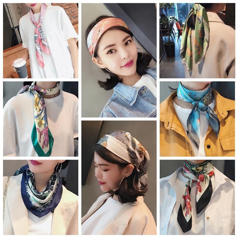 Fashion Print Scarves For Women Silk Satin Hijab Scarf Female 90*90cm Luxury Brand Square Shawl Headband Scarfs For Ladies 2019