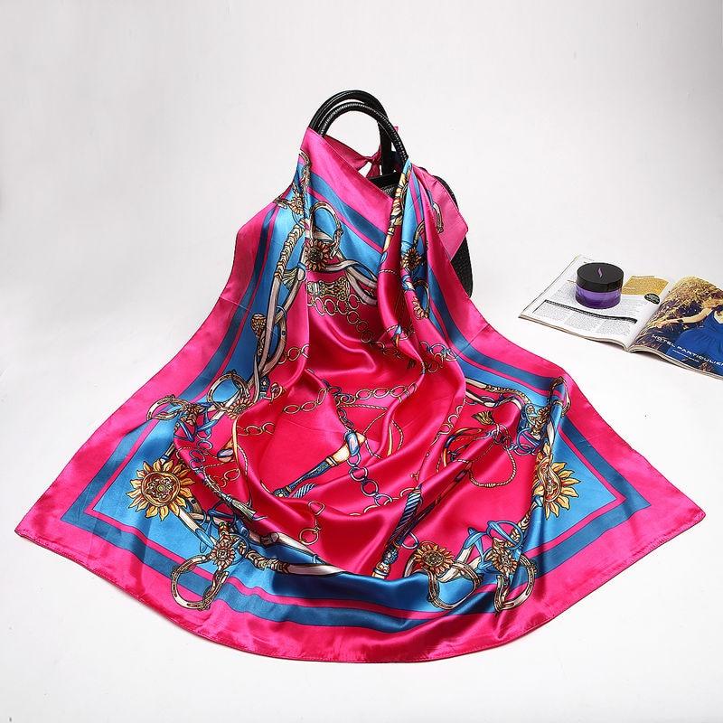 Large Hijab Scarves For Women Fashion Print Silk Satin Scarf Female 90cmx90cm Luxury Brand Square Shawls Head Scarfs For Ladies