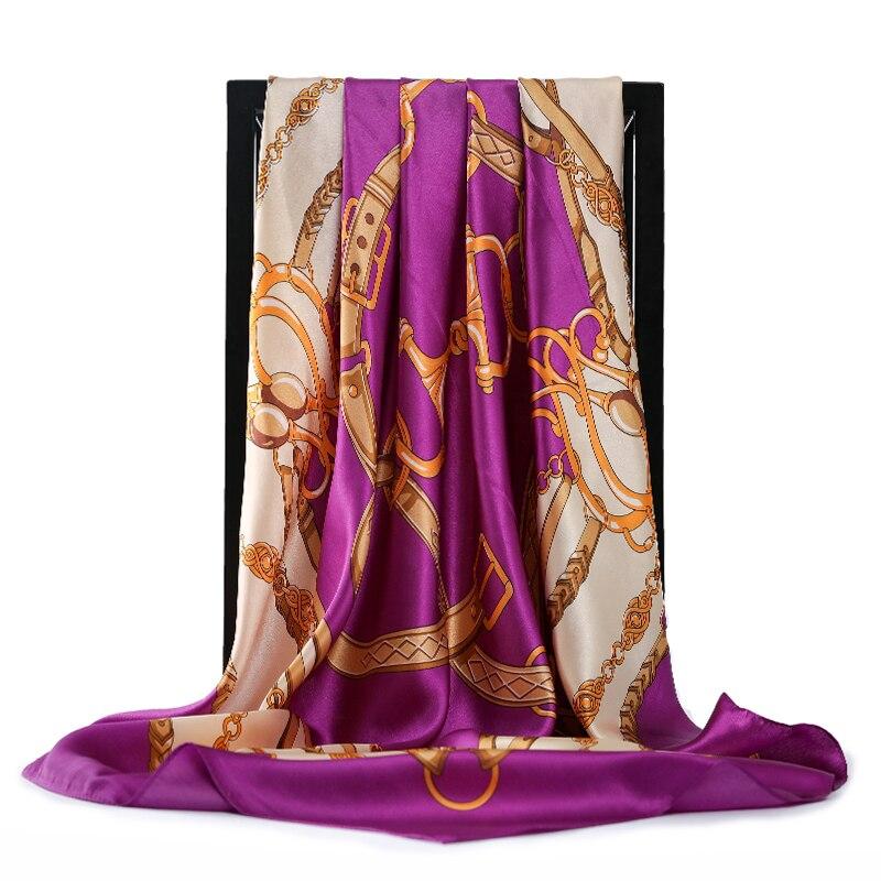 Silk Scarves for Women Print Foulard Satin Square Head Hijab Scarfs For Ladies Luxury Brand Shawls 90*90 Bandana Large Scarf