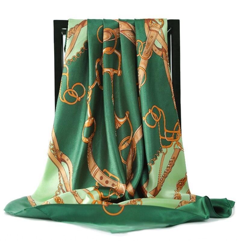 Silk Scarves for Women Print Foulard Satin Square Head Hijab Scarfs For Ladies Luxury Brand Shawls 90*90 Bandana Large Scarf