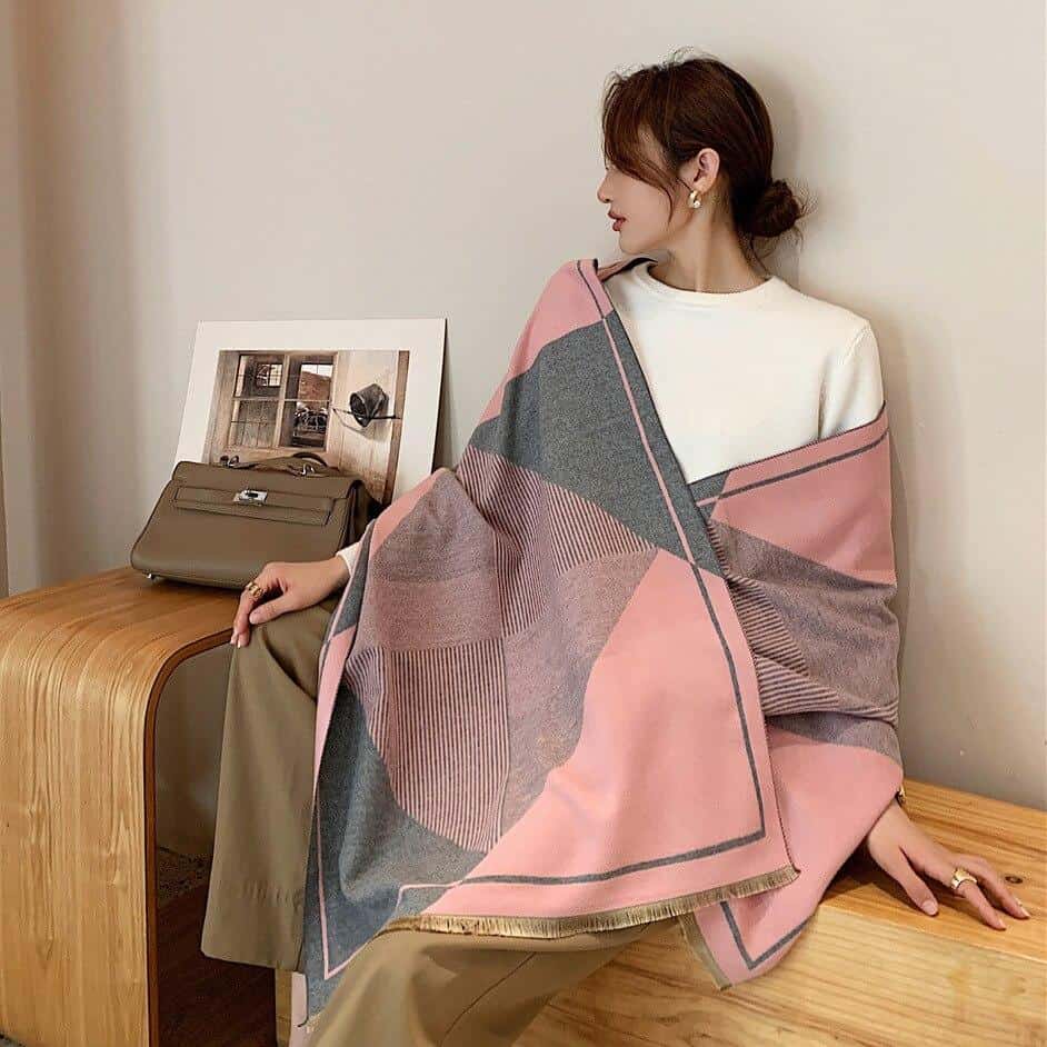 2020 Luxury Brand Scarf for Women Striped Cashmere Scarves Pink Shawls Wrap Warm Blanket Stoles Ladies Female