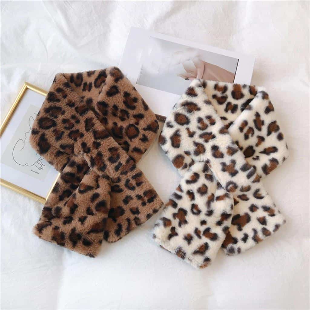 Women Leopard Print Scarf Keep Warm Fashion Winter Faux Fur Villus Lady Scarf Soft Solid Outerwear Thicken Shawl For Girl Female