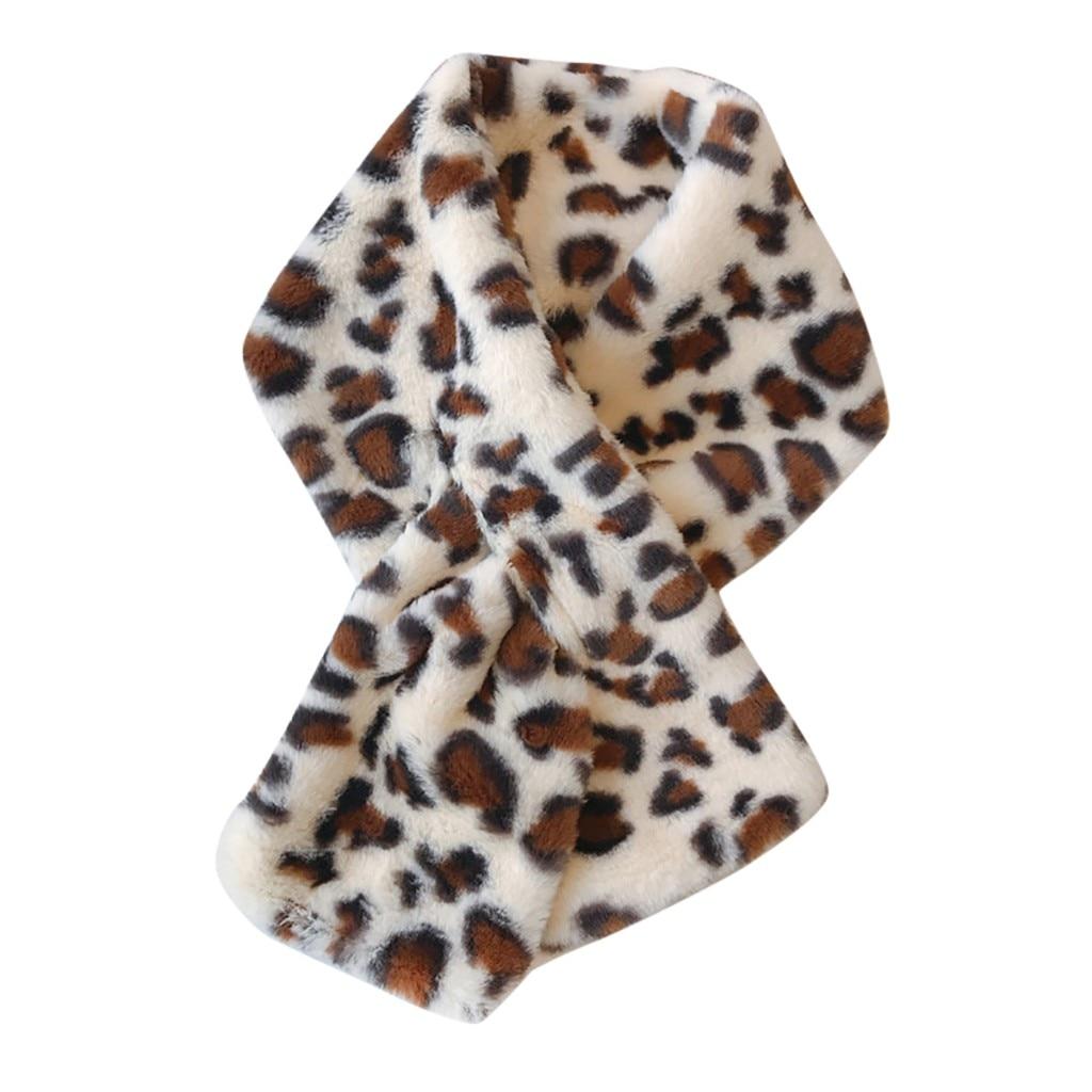 Women Leopard Print Scarf Keep Warm Fashion Winter Faux Fur Villus Lady Scarf Soft Solid Outerwear Thicken Shawl For Girl Female