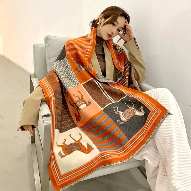 2020 Winter Cashmere Scarf Lady Design Warm Pashmina Blanket Carriage Scarves Women Shawl Female Decoration Thick Foulard