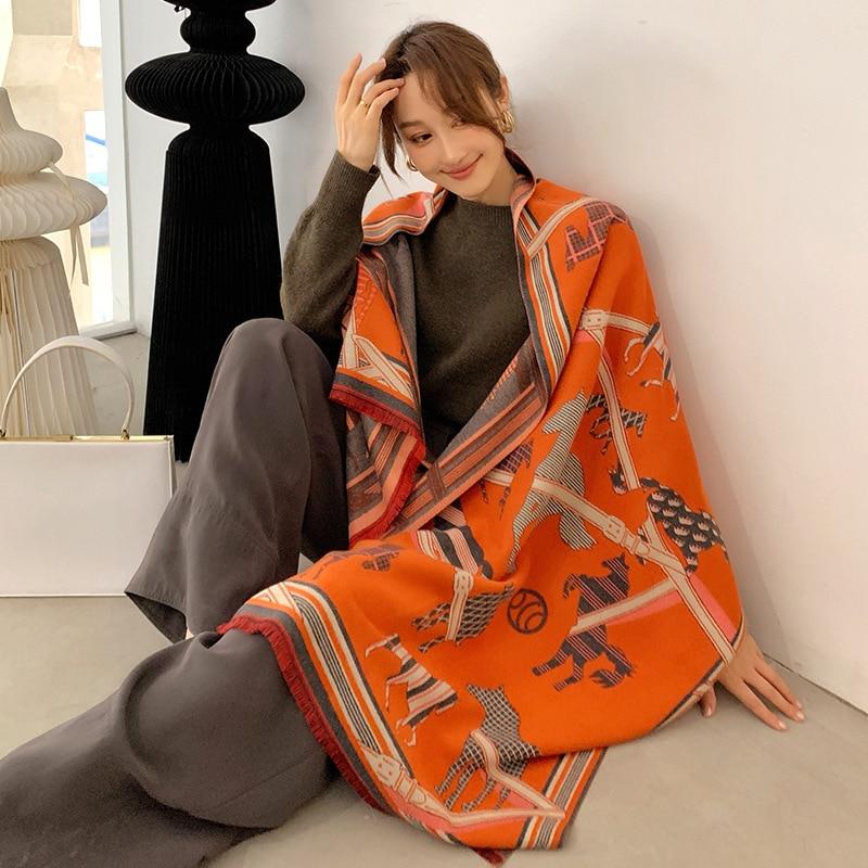 2020 Winter Cashmere Scarf Lady Design Warm Pashmina Blanket Carriage Scarves Women Shawl Female Decoration Thick Foulard