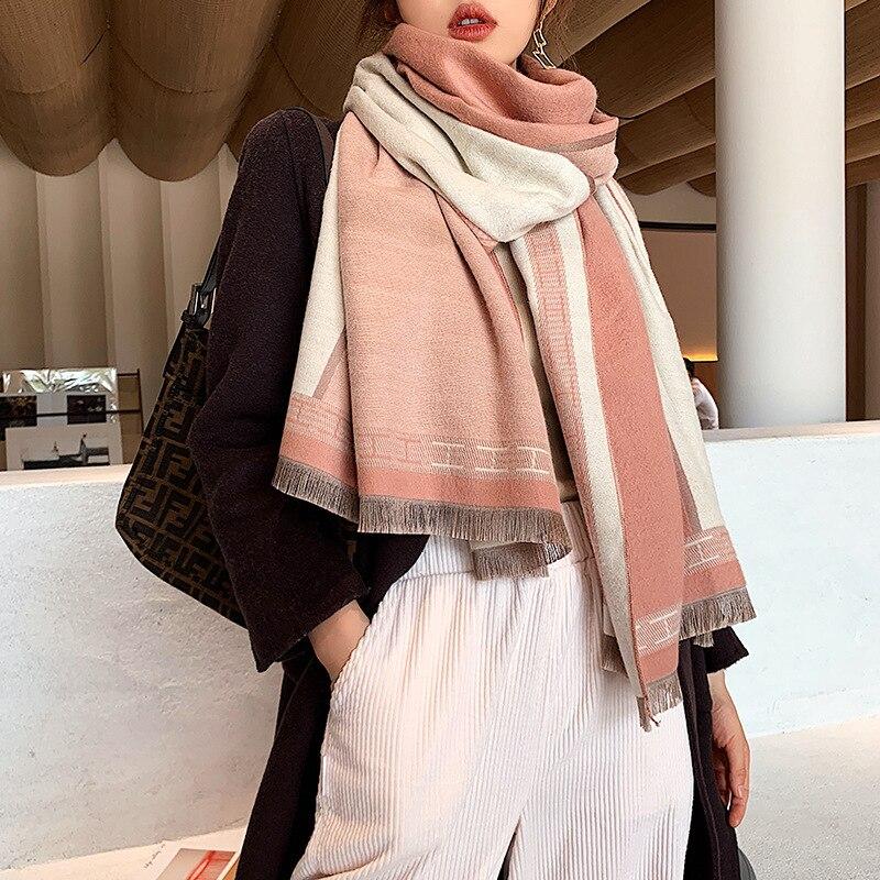 2020 Winter Scarf Luxury Brand Cashmere Scarves for Women Thick Warm Stole Femme Pashmina Shawls Wraps Lady Blanket Cape New