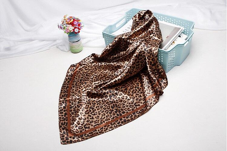 Fashion Leopard Print Scarves For Women Silkl Satin Hijab Scarf Female 90cm*90cm Luxury Square Shawl Head Scarfs For Ladies 2019